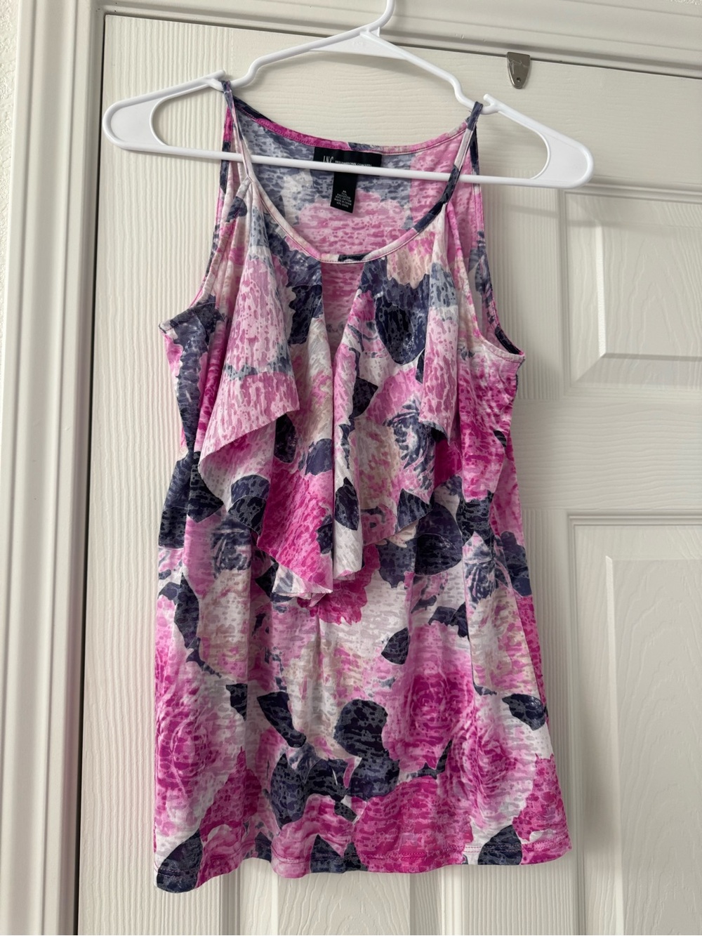 INC International Concepts Pink & Navy Floral Ruffle Camisole